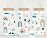 Boho Rainbow 16 oz Glass can with lid and straw