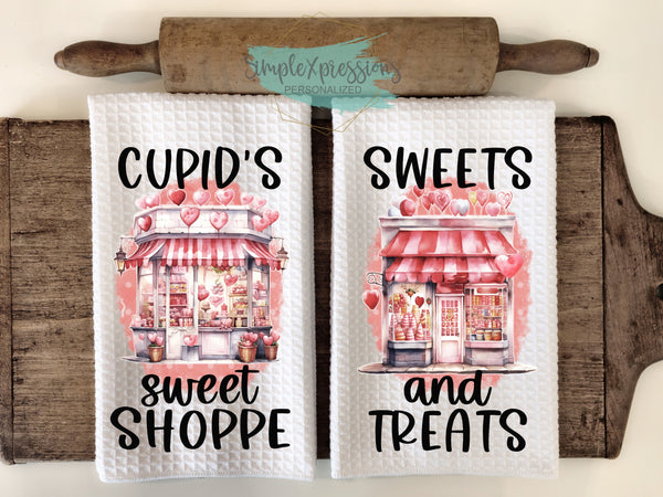 Valentine's Kitchen Towels- Cupids Sweet Shoppe Sweets and Treats