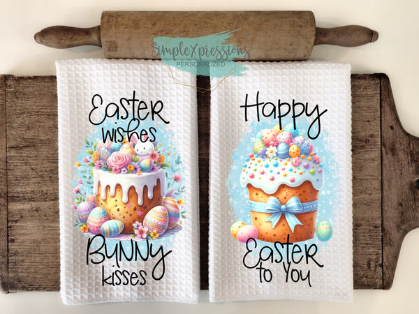 Easter Kitchen Towels- Easter Wishes Bunny Kisses Happy Easter to You