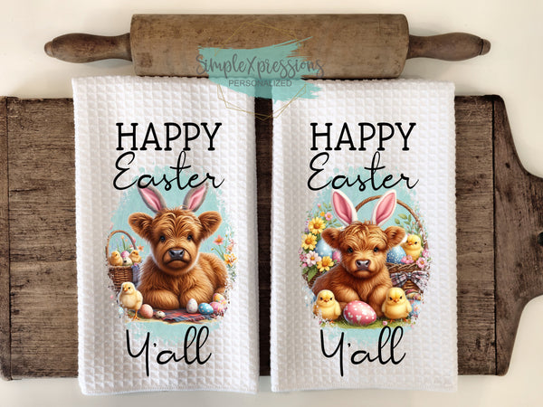 Easter Kitchen Towels- Happy Easter Y'all Cow