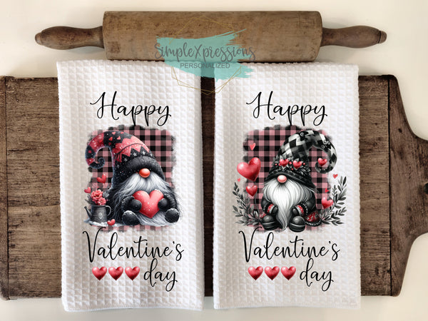 Valentine's Kitchen Towels- Happy Valentine's Day Gnomes