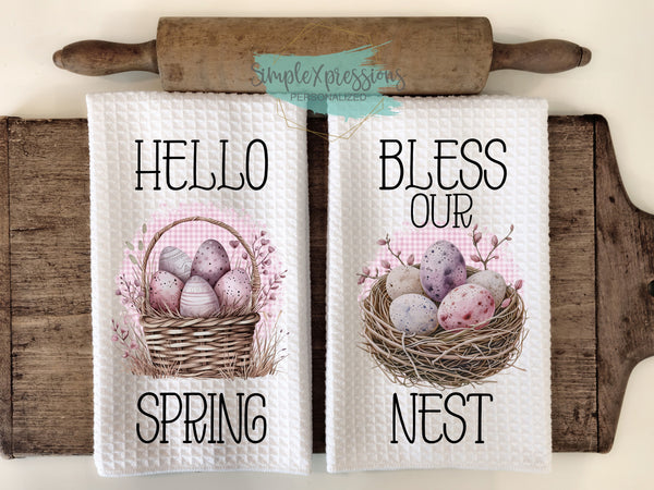 Spring Kitchen Towels- Hello Spring Bless Our Nest