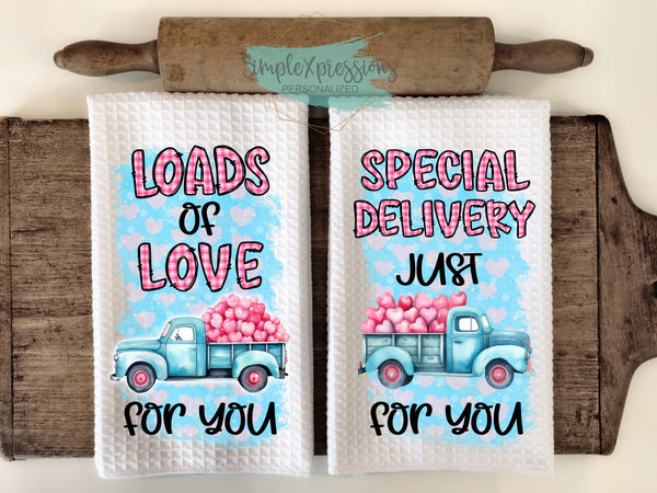 Valentine's Kitchen Towels- Loads of Love Special Delivery Just for You