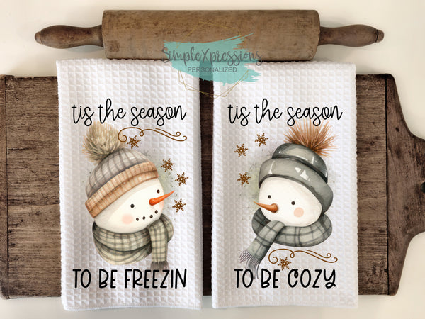 Winter Kitchen Towels-Tis the Season to be Freezin, Cozy