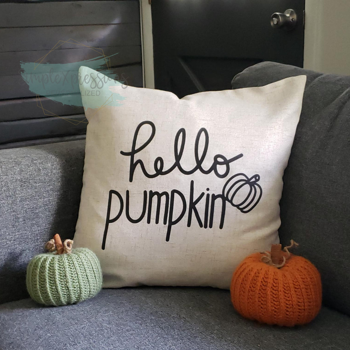 Hello Pumpkin pillow cover SimpleXpressionsPersonalized!