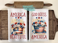Patriotic Kitchen Towels- America the Beautiful God Bless America Wash Tubs