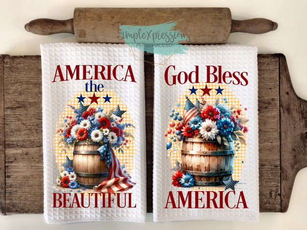 Patriotic Kitchen Towels- America the Beautiful God Bless America
