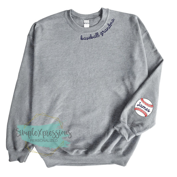 Baseball Grandma Collar Sweatshirt- with names on sleeve