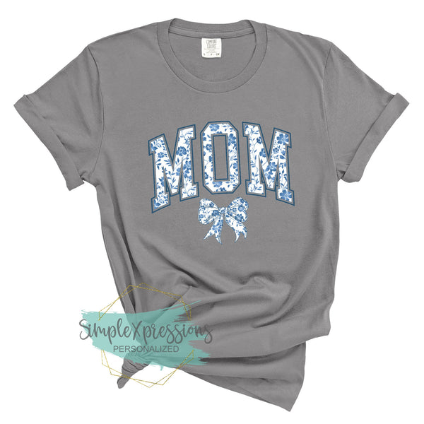 Blue Floral Mom with Bow