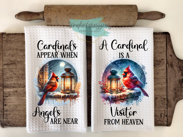 Christmas Kitchen Towels- Cardinals Appear When Angels are Near A Cardinal is a Visitor from Heaven