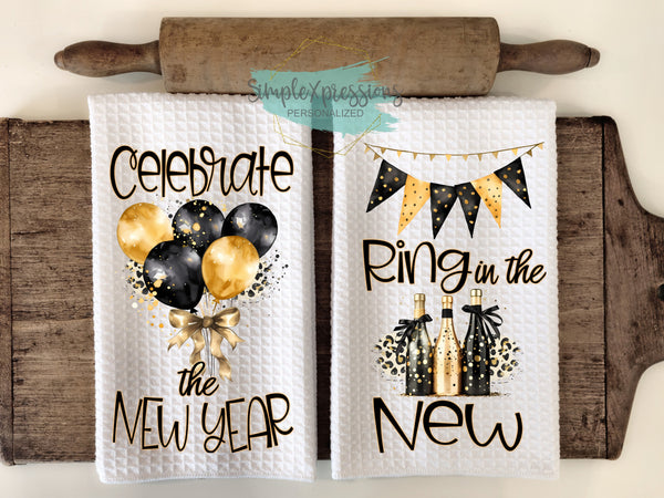 New Year Kitchen Towels- Celebrate the New Year Ring in the New