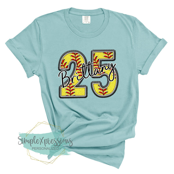 Personalized faux stitched softball numbers