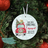 Our First Christmas Engaged- aluminum ornament