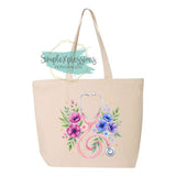 Floral Stethoscope Zippered Tote Bag