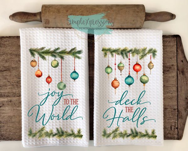 Christmas Kitchen Towels- Garland Joy to the World Deck the Halls