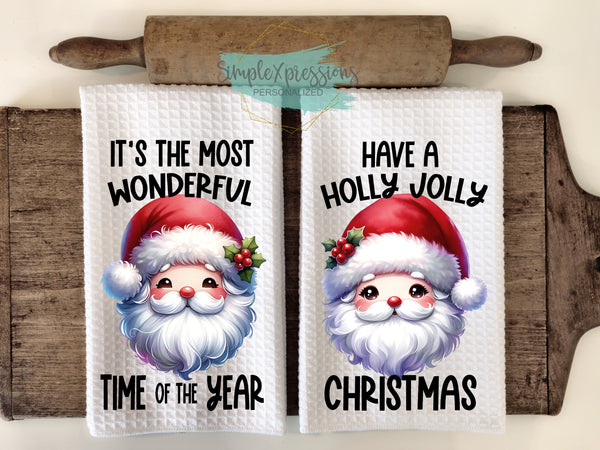 Christmas Kitchen Towels- It's the Most Wonderful Time of the Year  Have a Holly Jolly Christmas