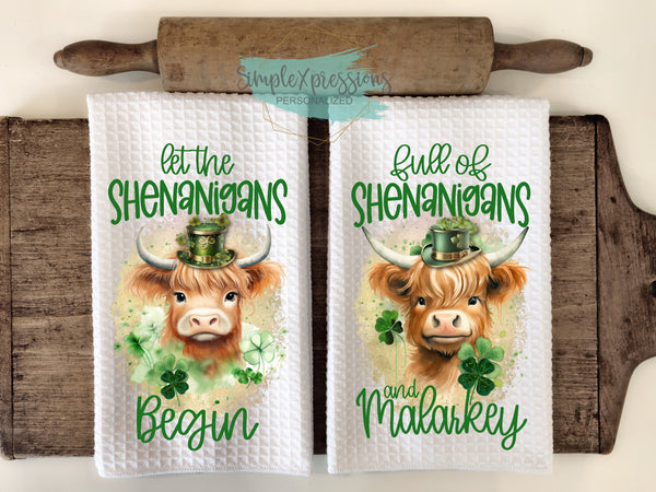 St. Patrick's Day Kitchen Towels- Let the Shenanigans Begin Full of Shenanigans and Malarkey