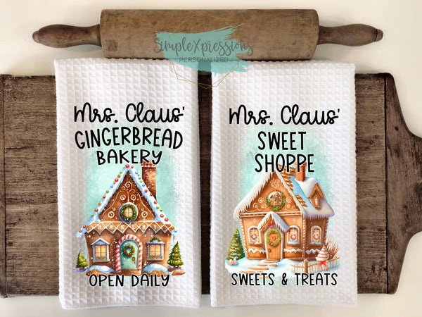 Christmas Kitchen Towels- Mrs. Claus' GIngerbread Sweet Shoppe