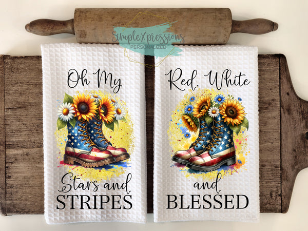 Patriotic Kitchen Towels- Oh My Stars and Stripes Red White and Blessed