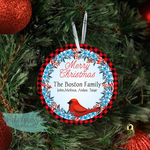 Personalized Family with cardinal-aluminum ornament
