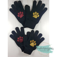Glitter paw print stretch knit gloves